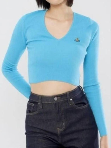 Bea Cropped V-Neck Knit Top Blue - VIVIENNE WESTWOOD - BALAAN 1