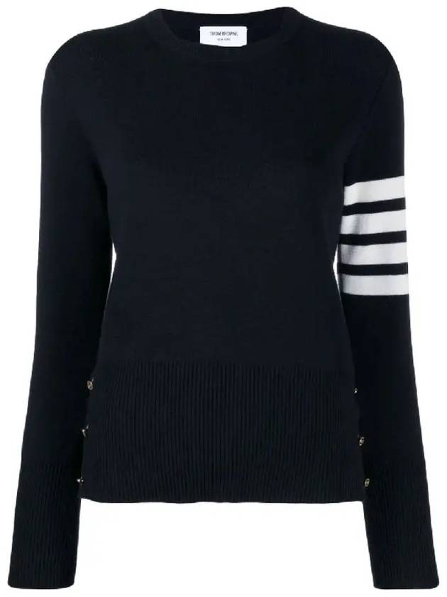 Milano Stitch Crewneck 4-Bar Cotton Crepe Knit Top Navy - THOM BROWNE - BALAAN 2