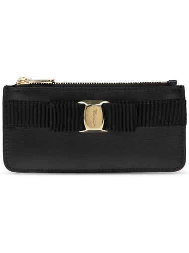 FERRAGAMO Card Case With Bow, Women's, Black - SALVATORE FERRAGAMO - BALAAN 1