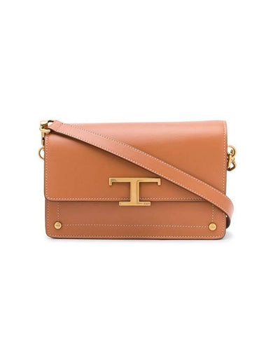 Timeless T Logo Small Satchel Shoulder Bag Brown - TOD'S - BALAAN 1