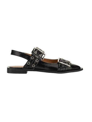 Eyelet Detail Buckle Flat Black - GANNI - BALAAN 1