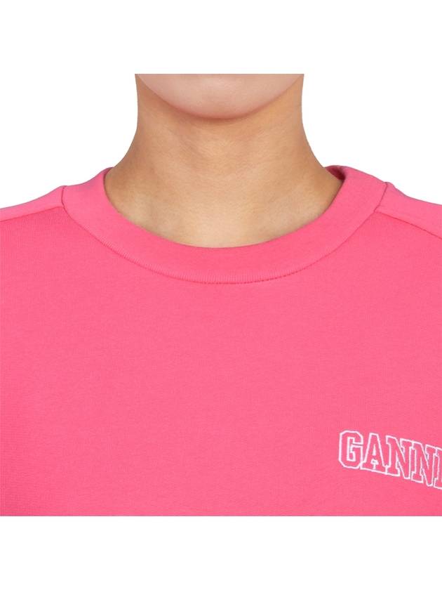 Women's Logo Print Cotton Sweatshirt Pink - GANNI - BALAAN 7