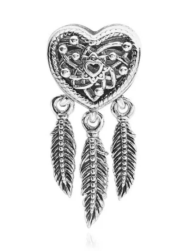 Women's Openwork Heart Three Feathers Dream Catcher Bracelet Charm Silver - PANDORA - BALAAN 2