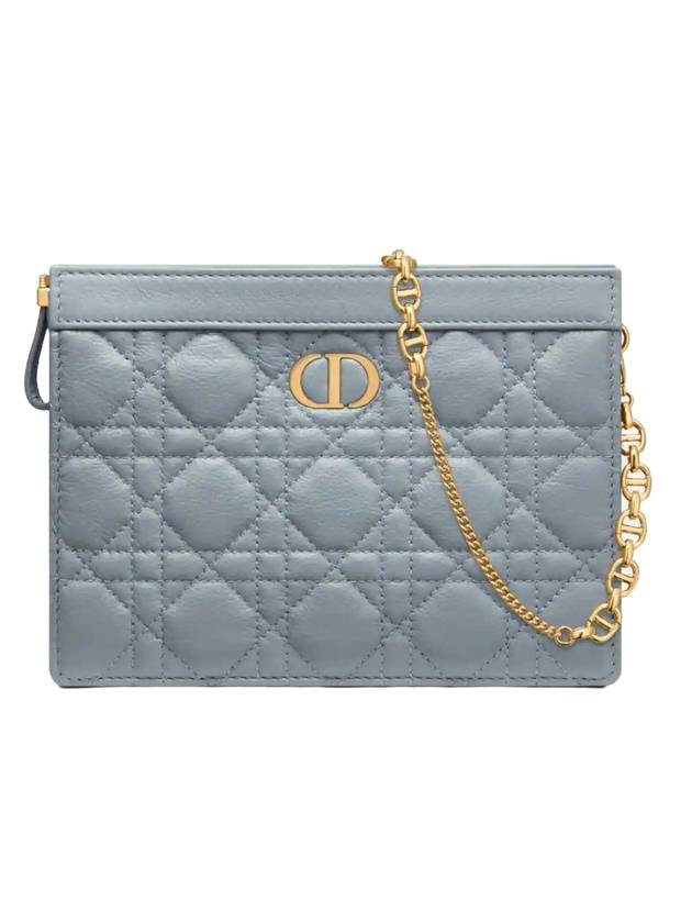 Caro Supple Cannage Calfskin Chain Zipper Cross Pouch Bag Cloud Blue - DIOR - BALAAN 1