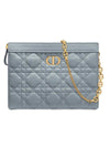 Caro Supple Cannage Calfskin Chain Zipper Cross Pouch Bag Cloud Blue - DIOR - BALAAN 1