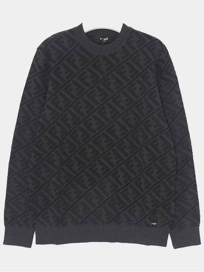 Men's Regular Fit Crew Neck Wool Knit Top Black Grey - FENDI - BALAAN 2