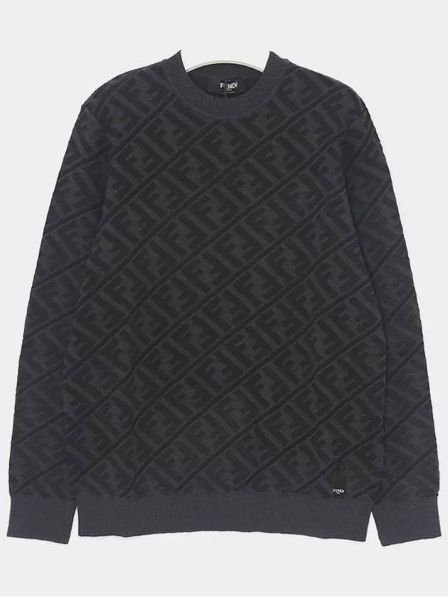 Men's Regular Fit Crew Neck Wool Knit Top Black Grey - FENDI - BALAAN 3