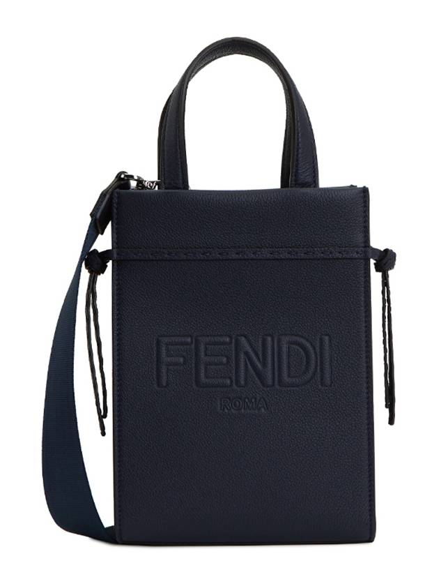 Mini Logo Leather Tote Bag Navy - FENDI - BALAAN 2