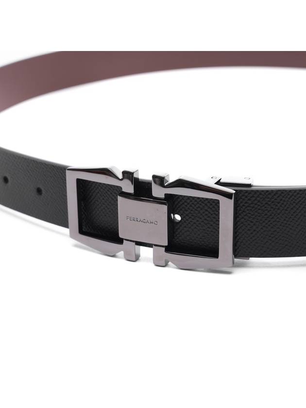 Reversible Gancini Leather Belt Black Cocoa - SALVATORE FERRAGAMO - BALAAN 4