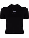 Logo Patch Mock Neck Short Sleeve T-Shirt Black - ALEXANDER WANG - BALAAN.