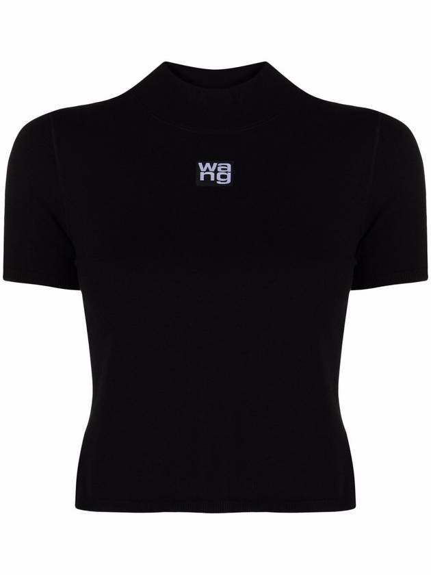 Logo Patch Mock Neck Short Sleeve T-Shirt Black - ALEXANDER WANG - BALAAN.