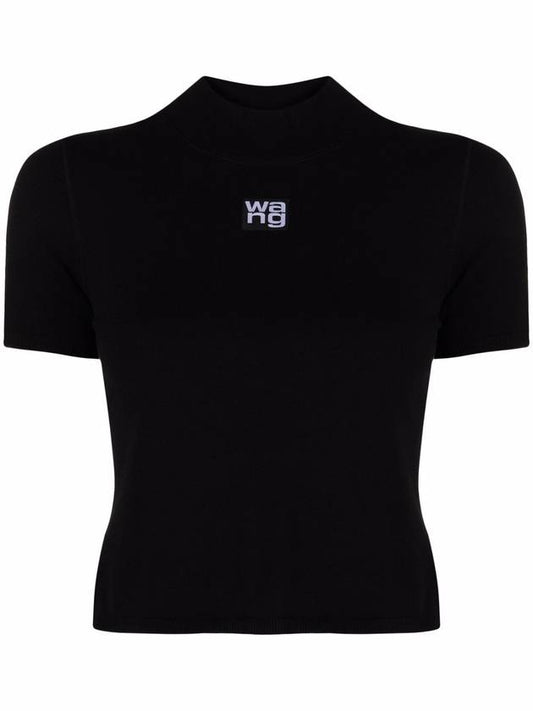 Logo Patch Mock Neck Short Sleeve T-Shirt Black - ALEXANDER WANG - BALAAN.