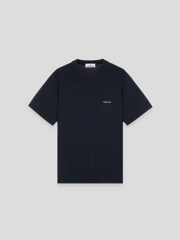 Embossed Logo Regular Fit Cotton Short Sleeve T-Shirt Navy - STONE ISLAND - BALAAN 2