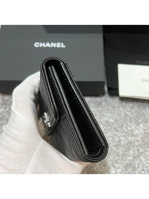 Boy  Small Flap Wallet Caviar Leather & Ruthenium Black - CHANEL - BALAAN 6