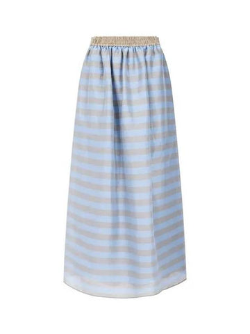 Women s Striped Pattern Linen Skirt Blue 270909 - EMPORIO ARMANI - BALAAN 1