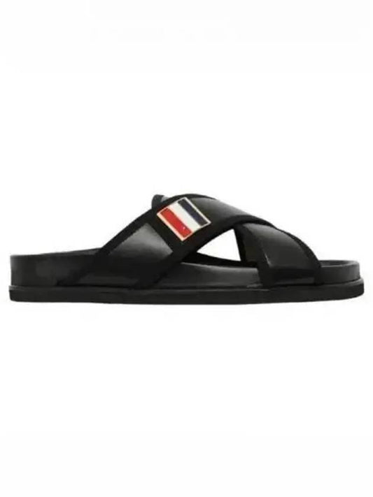 Vitello Calf Enamel Criss Cross Loafer Sandals Black - THOM BROWNE - BALAAN 2