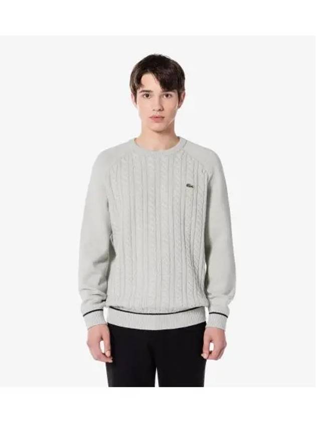 Men s cable round sweater charcoal gray - LACOSTE - BALAAN 1