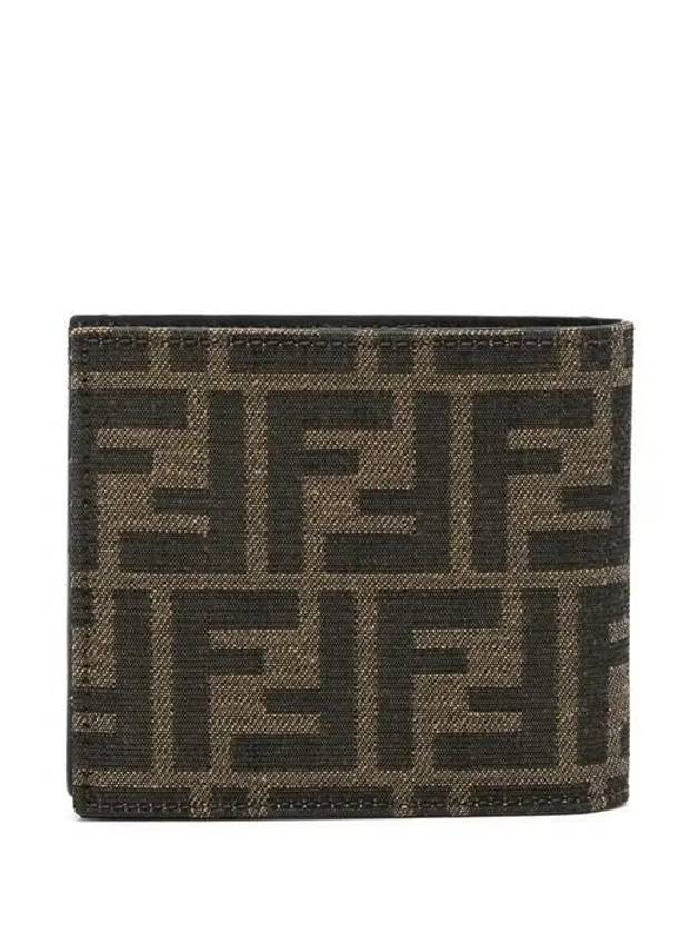 FF Fabric Leather Bifold Wallet Brown - FENDI - BALAAN 3