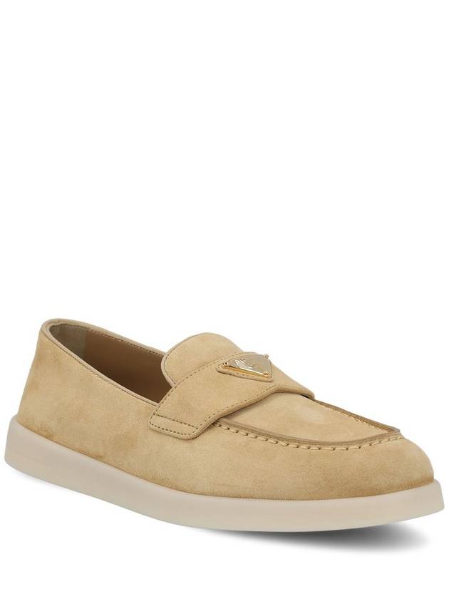 Triangle Logo Suede Leather Loafers Beige - PRADA - BALAAN 4