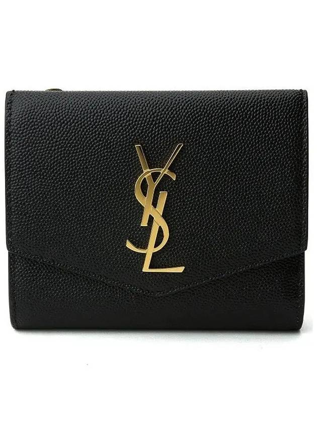 Uptown Compact Grain De Poudre Embossed Leather Halfwallet Black - SAINT LAURENT - BALAAN 2