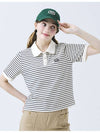 Doyou Know MC Women s Petite Stripe Loose Fit Short Sleeve Beige T shirt DO3242TS81 - DOYOUKNOWMC GOLF WEAR - BALAAN 1