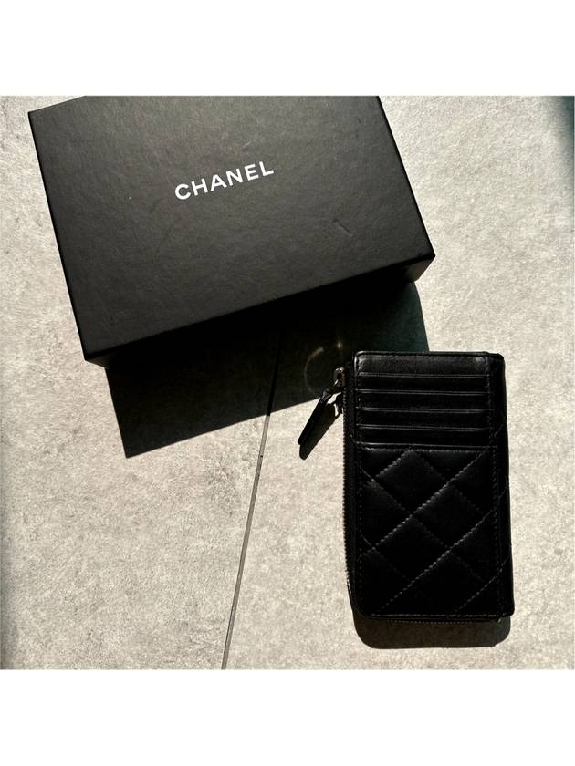 Chanel Lambskin Metal CC Logo Zipper Card Holder Coin Wallet Black - CHANEL - BALAAN 5