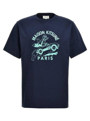 Racing Fox Short Sleeve T-Shirt Blue - MAISON KITSUNE - BALAAN 1