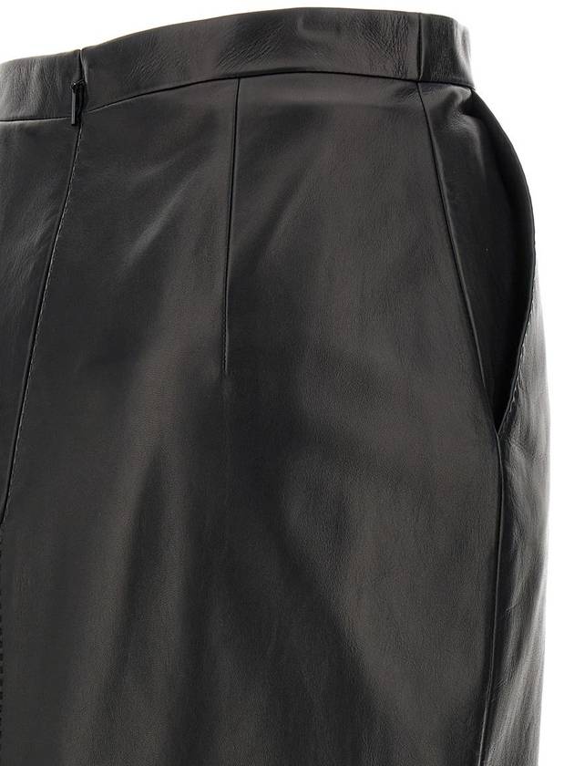 Saint Laurent Leather Midi Skirt - SAINT LAURENT - BALAAN 4