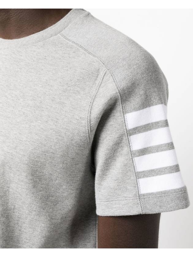 4-Bar Striped Cotton Short Sleeve T-Shirt Light Grey - THOM BROWNE - BALAAN 6