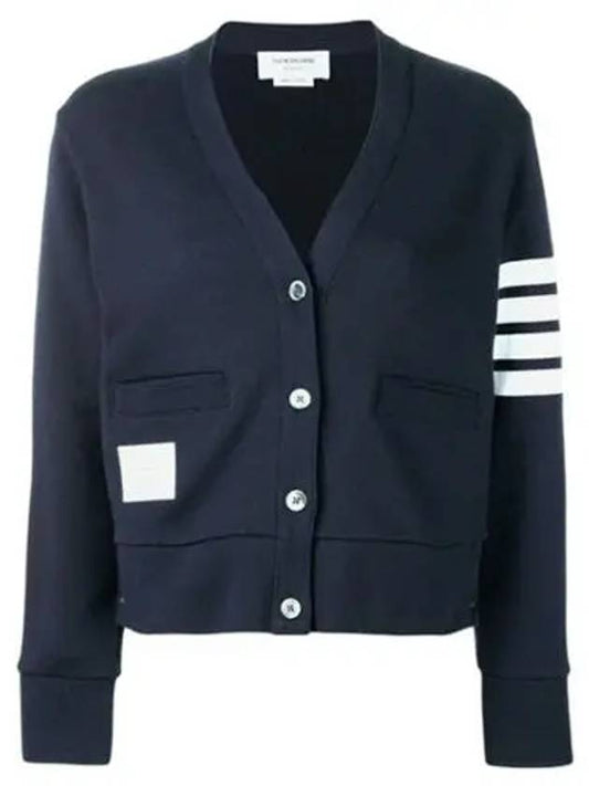 4-Bar Loopback Jersey Cardigan Navy - THOM BROWNE - BALAAN