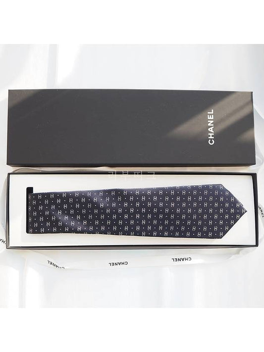 CC logo dot silk tie navy AA9062 - CHANEL - BALAAN 1