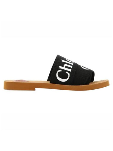 Woody Logo Flat Mule Slippers Black - CHLOE - BALAAN 1