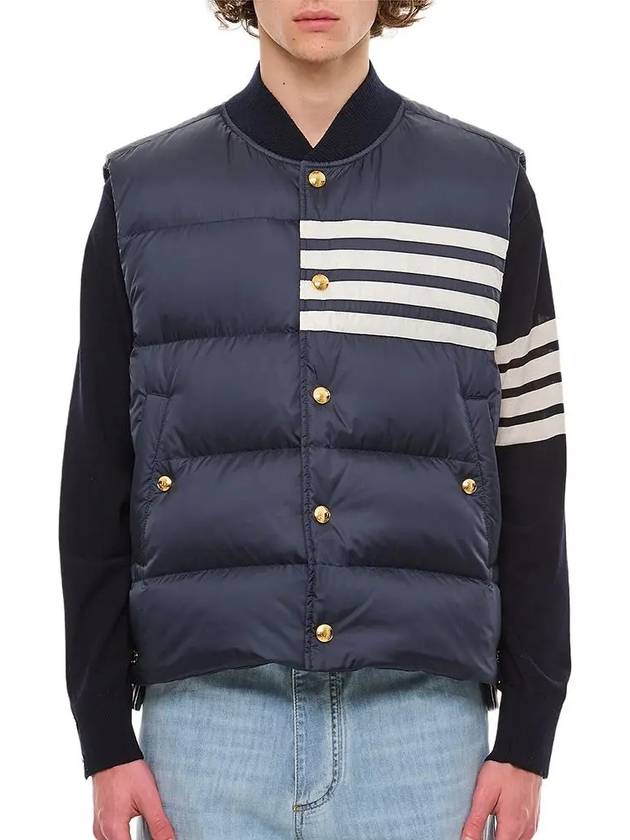 Men's Matte Diagonal Nylon Down Padded Vest Navy - THOM BROWNE - BALAAN 2