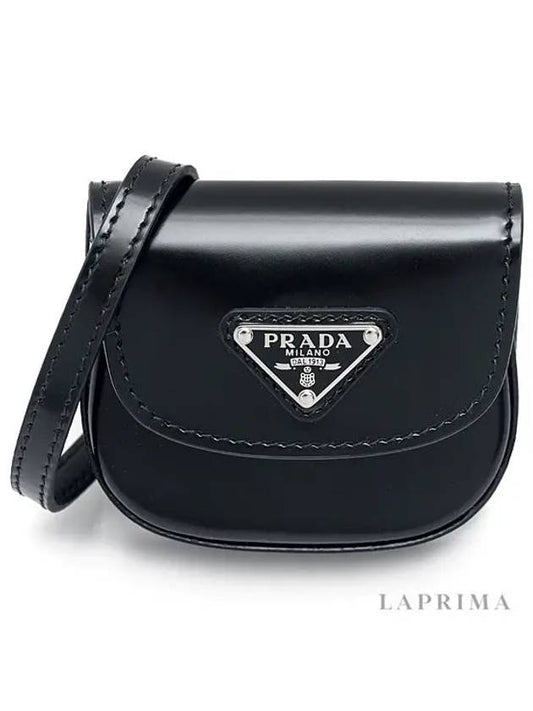 triangle logo leather apod case black - PRADA - BALAAN 2