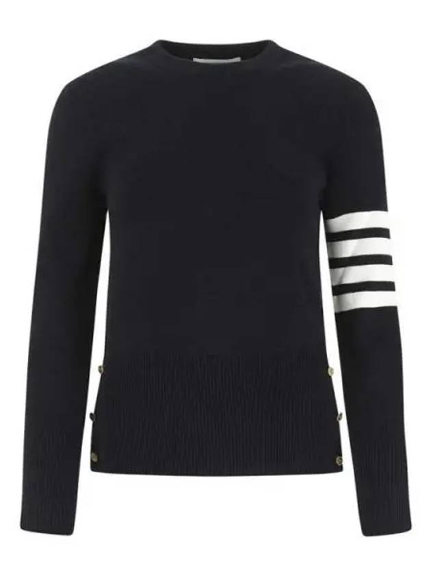 Milano Stitch Crewneck 4-Bar Cotton Crepe Knit Top Navy - THOM BROWNE - BALAAN 2