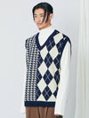 Argyle Houndstooth Half Half Knit Vest Navy - S SY - BALAAN 4