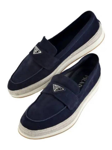 Triangle logo suede slip on men s loafers - PRADA - BALAAN 1