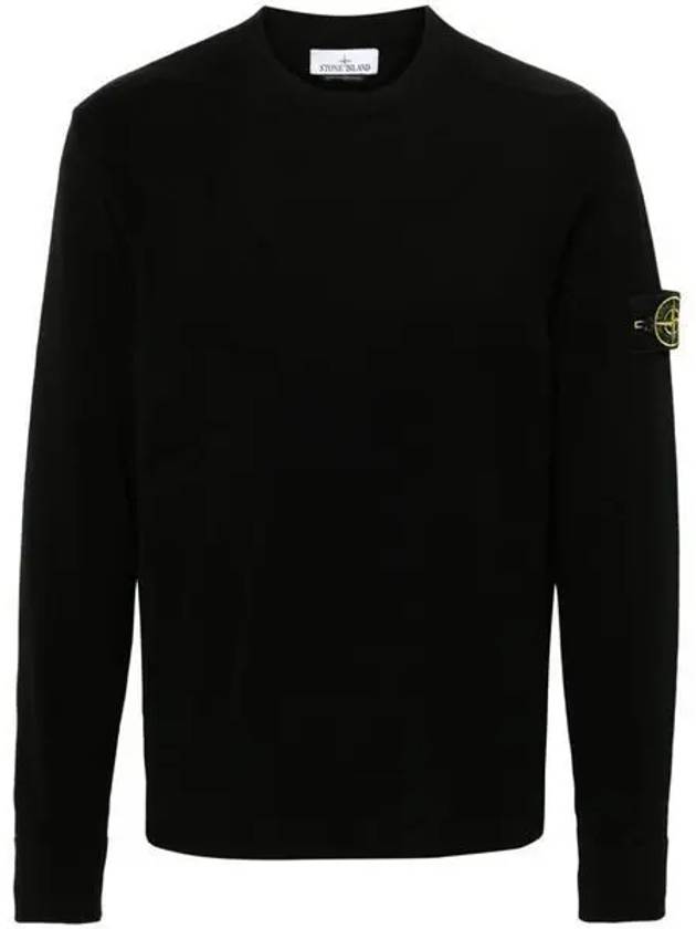 Compass Badge Crewneck Virgin Wool Knit Top Black - STONE ISLAND - BALAAN 2