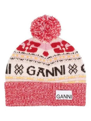 23FW A4987 Logo Wool Graphic Beanie 1008448 - GANNI - BALAAN 1