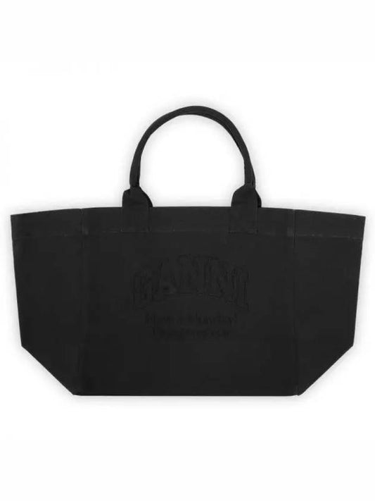 Embroidered Logo Oversized Canvas Tote Bag Black - GANNI - BALAAN 2