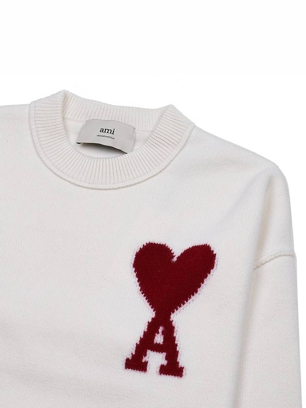 Intarsia Big Heart Logo Wool Knit Top Ivory - AMI - BALAAN 4