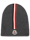 9Z71200 A9364 998 Logo Patch Three Stripes Wool Beanie Gray Hat TJ - MONCLER - BALAAN 1