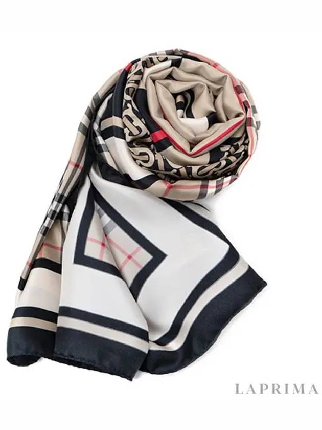 Monogram Stripe Silk Muffler Beige - BURBERRY - BALAAN.