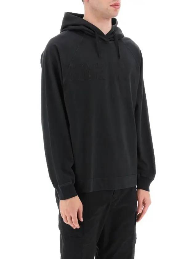 Men's Garment Dyed OLD Treatment Cotton Hoodie Black - STONE ISLAND - BALAAN 2