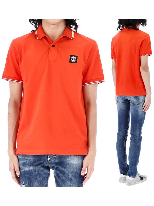 Logo Patch Short Sleeve Polo Shirt Orange - STONE ISLAND - BALAAN 2