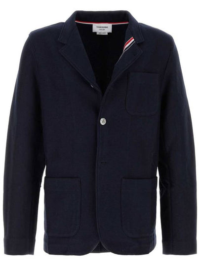 Cotton Blend Blazer Jacket Navy - THOM BROWNE - BALAAN 2