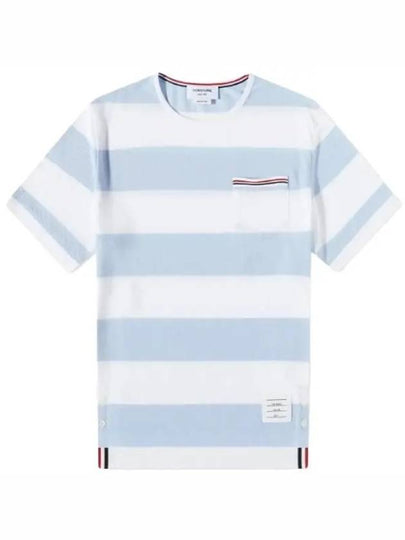 Men's Rugby Striped Pick Pocket Short Sleeve T-Shirt Light Blue White - THOM BROWNE - BALAAN 2