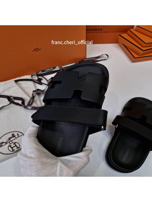 Chypre Leather Sandals Black - HERMES - BALAAN 6