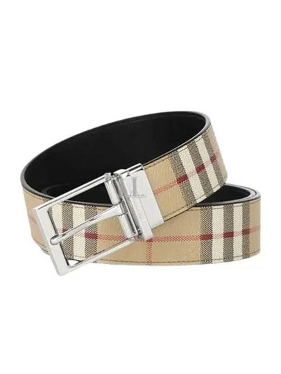 Square Buckle Check Reversible Coated Fabric Leather Belt Beige - BURBERRY - BALAAN 2