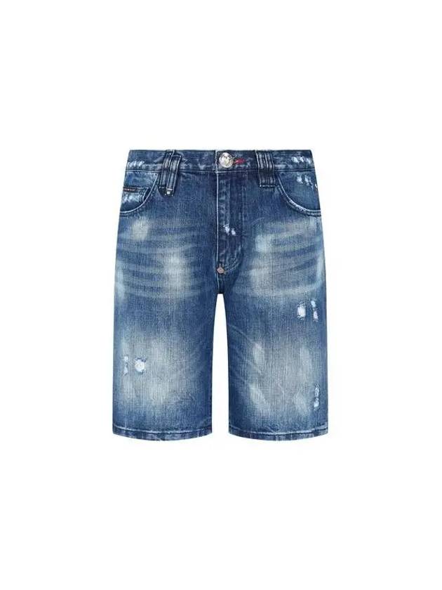 Men s Hexagon Patch Destroyed Denim Shorts Blue - PHILIPP PLEIN - BALAAN 1